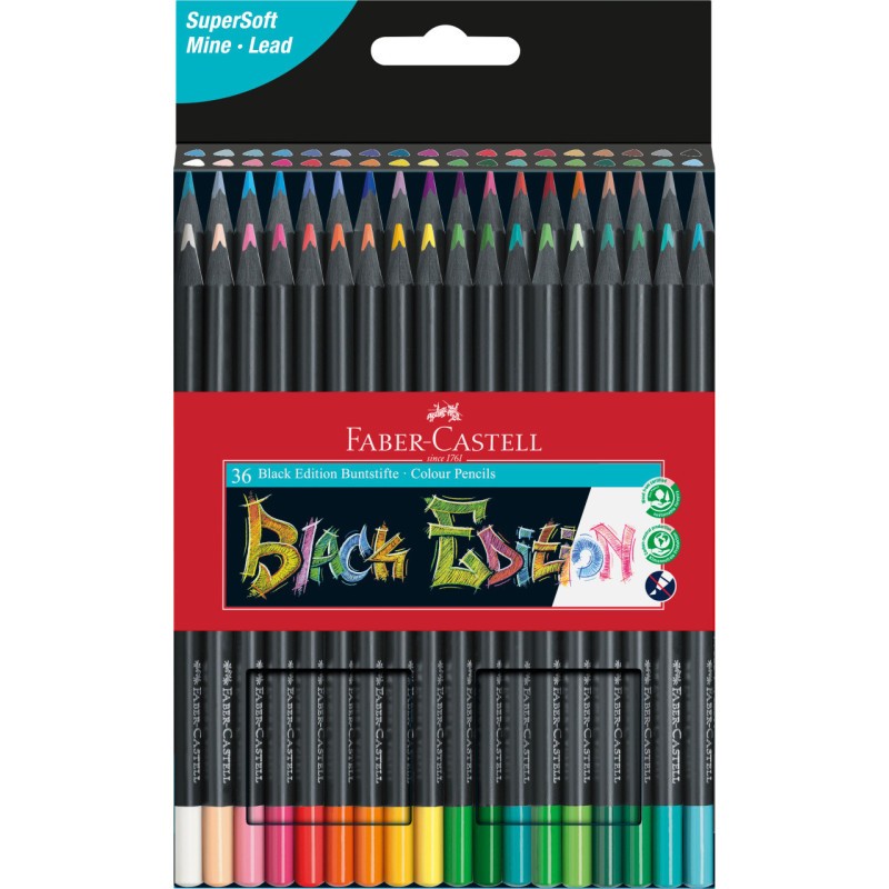 Crayons de couleur Faber-Castell Black Edition - Boîte de 36 pièces ergonomiques