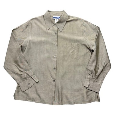 VTG Pendleton 100% Silk Button Up Blouse Women 16 Sage Green Normcore Minimalist