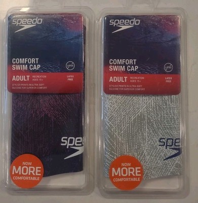 2 Speedo Comfort Swim Caps Adult  SILICONE New in retail sealed package (B2-G13)