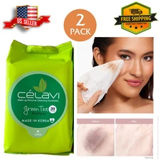 Cleansing Wipes Green Tea (KBEAUTY) 30 Sheets X2 Towelettes by Celavi -US Seller