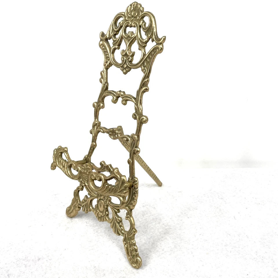 Caballete de mesa de latón barroco vintage exhibición de arte ornamentado 10" Foto 3 de 4