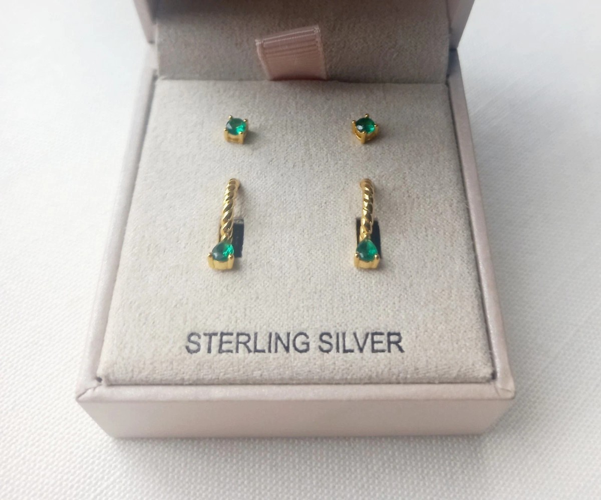 Pairs of Rachel Zoe Sterling Silver CZ Stud Hoop Earrings