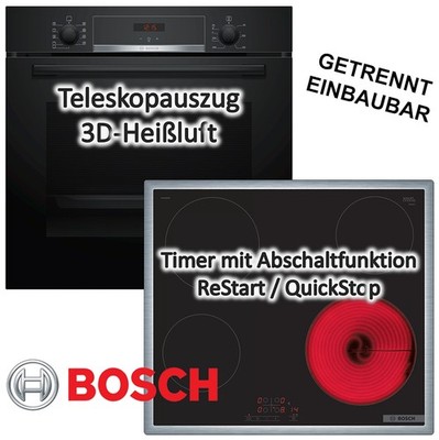 HERDSET Bosch Backofen mit Elektro-Kochfeld autark 60 cm Teleskopauszug