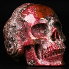 4.5" Pink Rhodonite Carved Headset Skull, Realistic, Crystal Healing