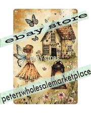 Metal Sign Fairy With Lantern Path soft fairytale cottagecore