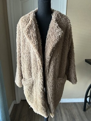 Women s Democracy Teddy Coat Size Small Light Brown Pockets