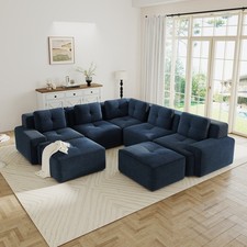 Sofá seccional modular con 5 plazas, sofá esquinero en forma de V, tela de pana, 2 meses