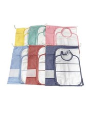 Set Asilo 3 Pezzi Bavetta Spugna Bianca Elastico Sacca Tovaglietta Bordo Aida SE