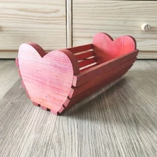 Vintage Wooden Basket Solid Wood Slats Heart Shaped Fruit Tray Display 16"x9" 