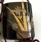 Lacquered Inro Bird Flower Edo 19th C Antique Japanese Makie Wooden Case 2.4 in