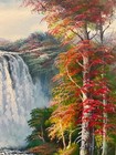 Oil Painting 20x24” Colorful landscape with tall waterfall, autumn tree forest — photo 8