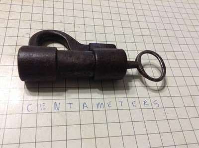 Antique Iron Screw Key Barrel Padlock w/ Original Key   Hand Forged Early Lock