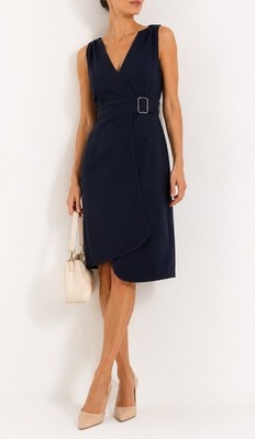 Altuzarra Alvina Asymmetric Belted Buckle Dress Navy Blue IT 40 US 6 Italy