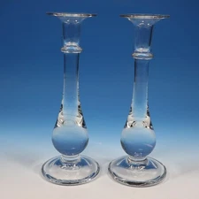 Simon Pearce Handcrafted Hand Blown Crystal - Pair of 9½" Candle Holders Sticks