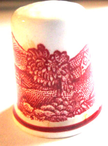Vintage Adams Porcelain Sewing Thimble Red Countryside Made in England