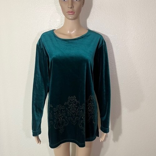 Diane von Furstenberg, Diane Von Furstenberg Vintage Emerald Green Velvet Long Sleeve Top Medium M