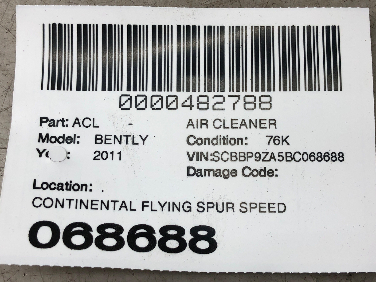 Bentley Continental 2006-2012 Left Air filter box P/N 3W0129601G
