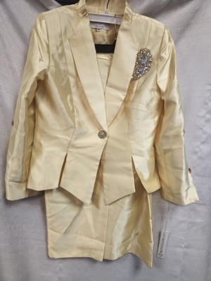 Lily and Taylor  3 Pieces Skirt Suit Size 10 Color Canary With Brooch