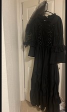 Victorian Gothic Vampire Lace Me-Up Dress Black, Long Sleeve, Size M