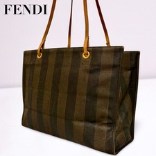 FENDI Tote Bag Brown Pecans Pattern Canvas Leather A4 Compatible Men s Ladies
