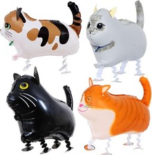 4 Pack Walking Cat Animal Balloons for Kids Birthday Party Pet Theme Decorations