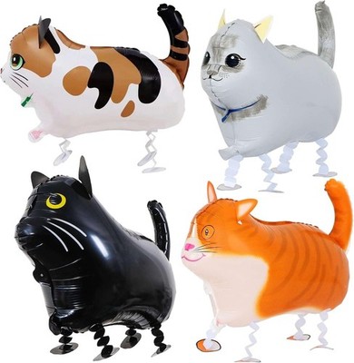 4 Pack Walking Cat Animal Balloons for Kids Birthday Party Pet Theme Decorations