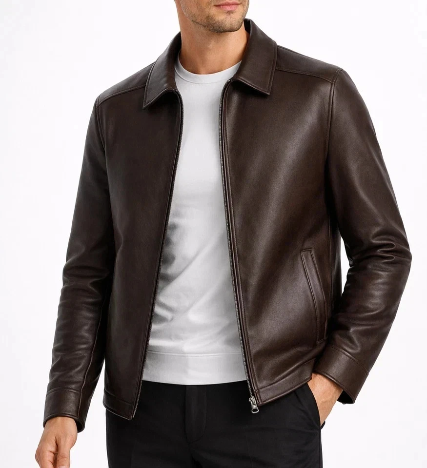 Men’s Dark Brown Genuine Lambskin Leather Jacket Classic Zip Front Casual Biker
Opens in a new windo
