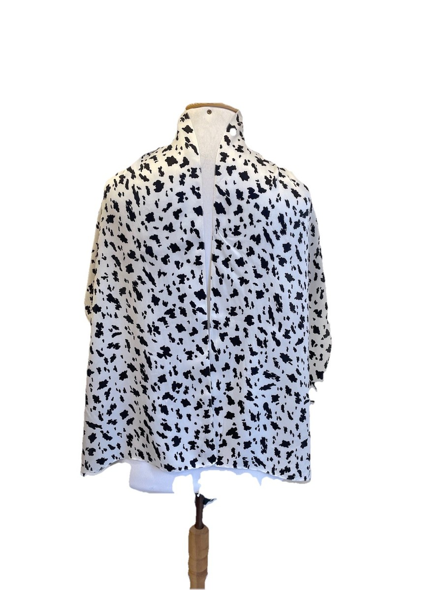 Anafi Italy Silk Scarf White Black Cow Spot Pattern Square Wrap #A123