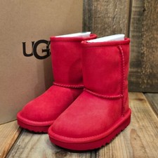 UGG TODDLER CLASSIC II BOOT RED SUEDE SHEEP WOOL LINED US 7 EU 23.5 LITTLE KIDS