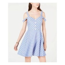City Studio Blue Striped Sleeveless V Neck Above Knee Fit Flare Dress Juniors 11