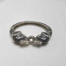 Vintage Elephant Bracelet Gray Enamel Rhinestones Clamp Bracelet Hinged