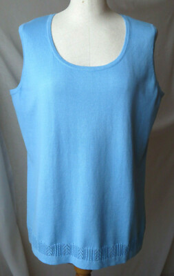 CLASSIC ELEMENTS SLVLESS BLOUSE SOFT 100%COTTON KNIT BLUE TOP 16/18W NEW SWEATER