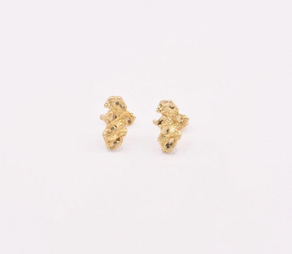 Aretes pequeños pepita corte diamante oro amarillo sólido real de 10K GRAN REGALO
