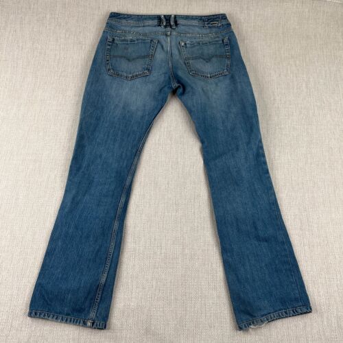 Diesel Zathan Bootcut Jeans Mens 34x32 Blue Y2K Distressed Stains Italy Cowboy - Picture 2 of 23