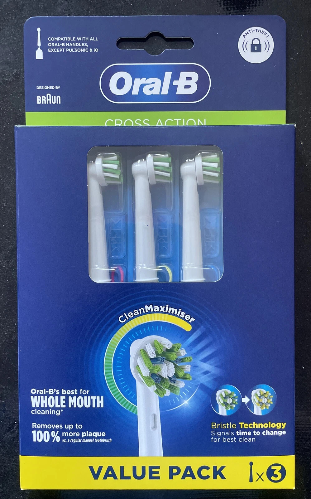 ORAL-B CROSSACTION POWER TOOTHBRUSH REFILL HEADS ,3