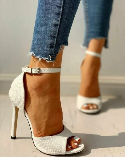 Sandali donna cinturino alla caviglia tacco alto punta aperta estivi stiletto corte scarpe festa- - Foto 14 di 18
