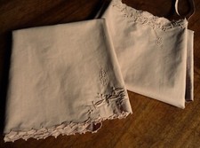 Chemise bretelle/culotte pyjama ancien femme coton brodé teint marron clair rosé