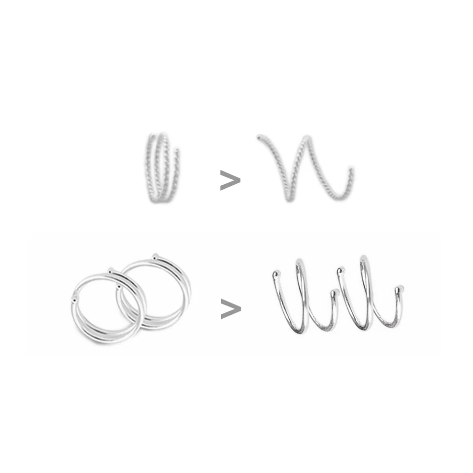 Anello A Fessura In Argento Fine 5Mm - 12Mm Orecchini Finti Con Doppi Piercing - Immagine 3 di 4