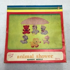 Vintage 70s Crib Mobile Baby Infant Bed Hanging Umbrella Animal MCM