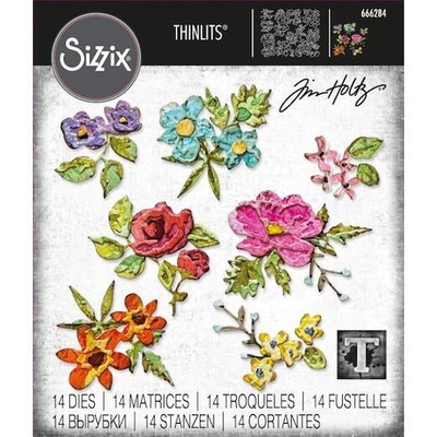Sizzix Thinlits Stanz-Set 14-teilig - Pinselstrich Blumen, Mini von Tim Holtz 666284