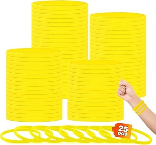 Braccialetti In Silicone, 25 Pezzi per per Adulti Uomo Donna 6mm GIALLO - Foto 1 di 7
