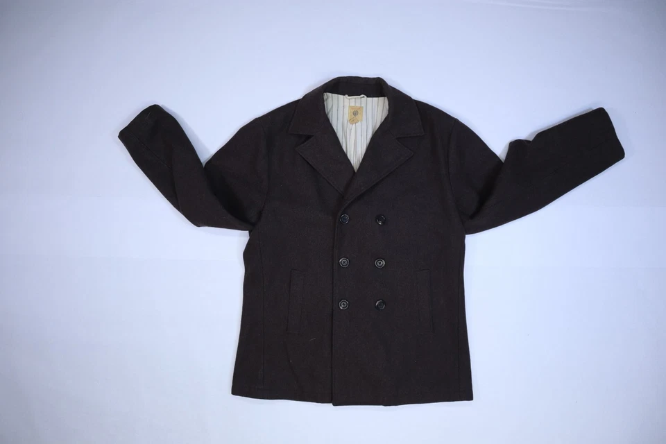 Trevero Brown Wool Notch Lapel Blend Double Breasted Button Up Peacoat Mens XL - Image 3 of 4