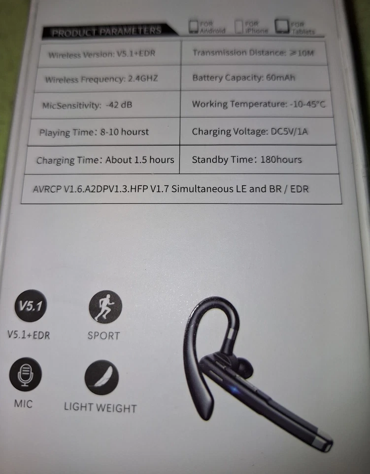 Hsility 5.1 Bluetooth Micrófono Inalámbrico YYK-520 Cancelación de Ruido Auriculares Auricular-Nuevo Foto 3 de 4