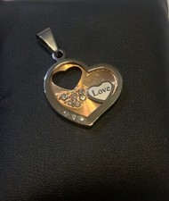  NEW Stainless Steel Love Dual Heart Goldtone/Silvertone CZ Pendant Necklace