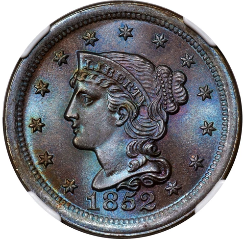 1852 Braided Hair Large Cent - NGC MS67 BN - REMARKABLE PRISTINE SUPER GEM!