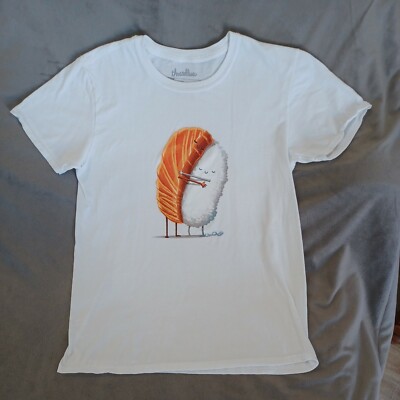 Sushi Hug Men's Size M Hugging Short Sleeve T-Shirt Food Rice Tuna Tee EUC