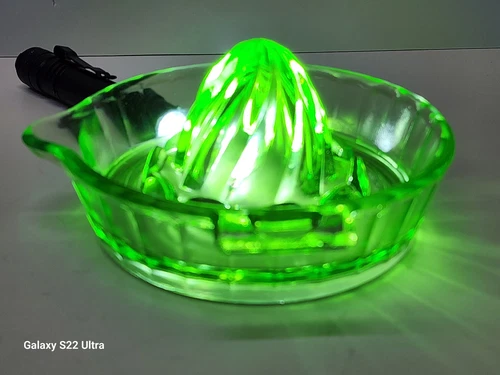 Vintage Uranium Vaseline Glass Juicer / Reamer Depression Green Antique Unique
