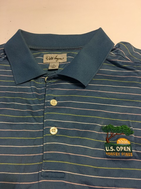 2008 US Open Torrey Pines Golf SS Polo Shirt Mens Sz L Blue Striped Tiger Woods | eBay