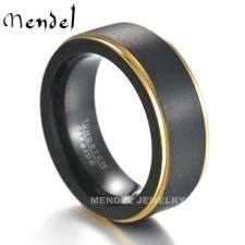 MENDEL Mens 8mm Black Gold Plated Tungsten Carbide Band Ring For Men Size 6-15