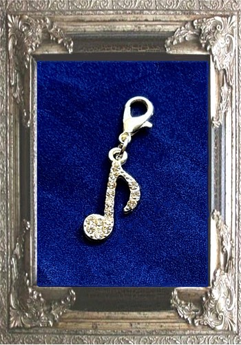 CHARM ANHÄNGER MUSIK NOTE NOTENSCHLÜSSEL mit weißen Schmucksteinen silber - Bild 2 von 4